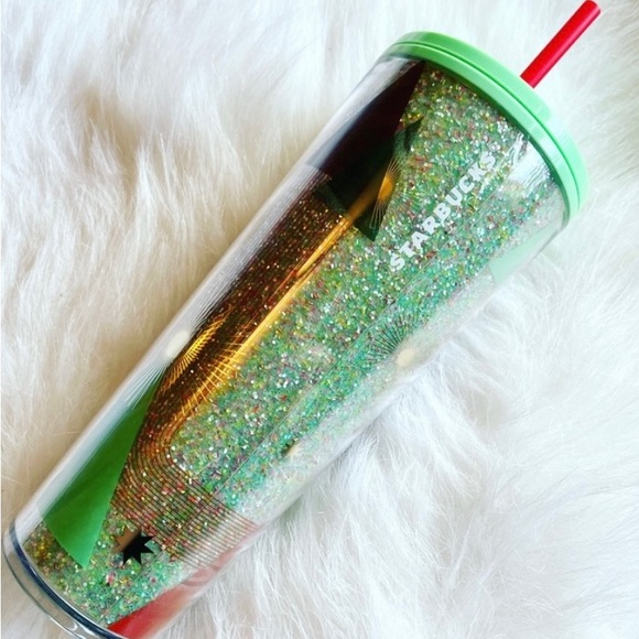 Starbucks Geometric Green Glitter Christmas Tree 24oz Venti NWT 2020 Release - Picture 12 of 14